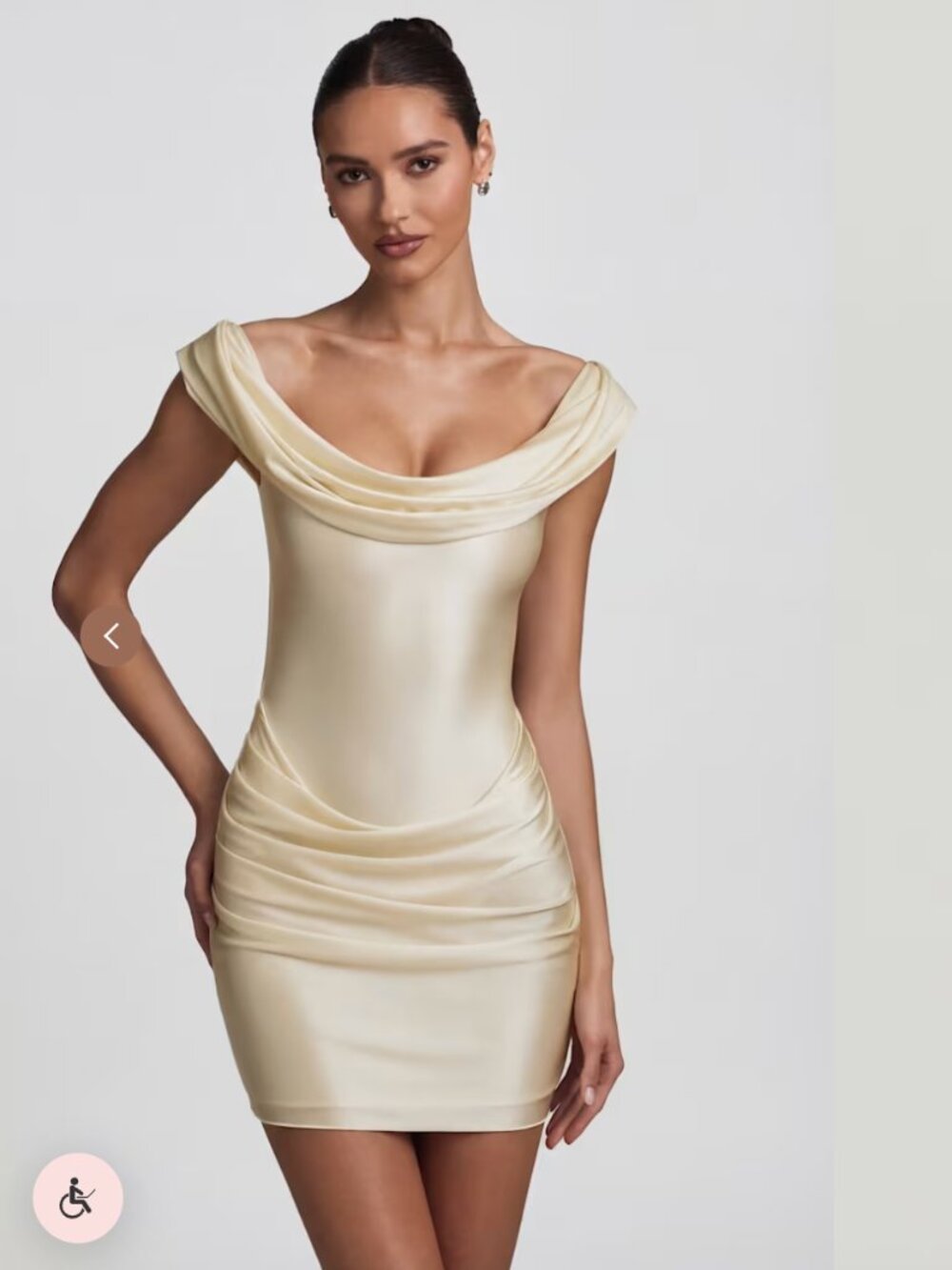 Oh Polly - Maeve Satin Mini Dress in Ivory